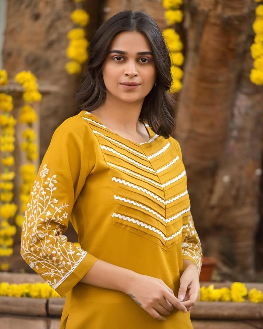 Premium Women's Cotton Embroidered Straight Kurta Pant Set with Pintuck Detailing