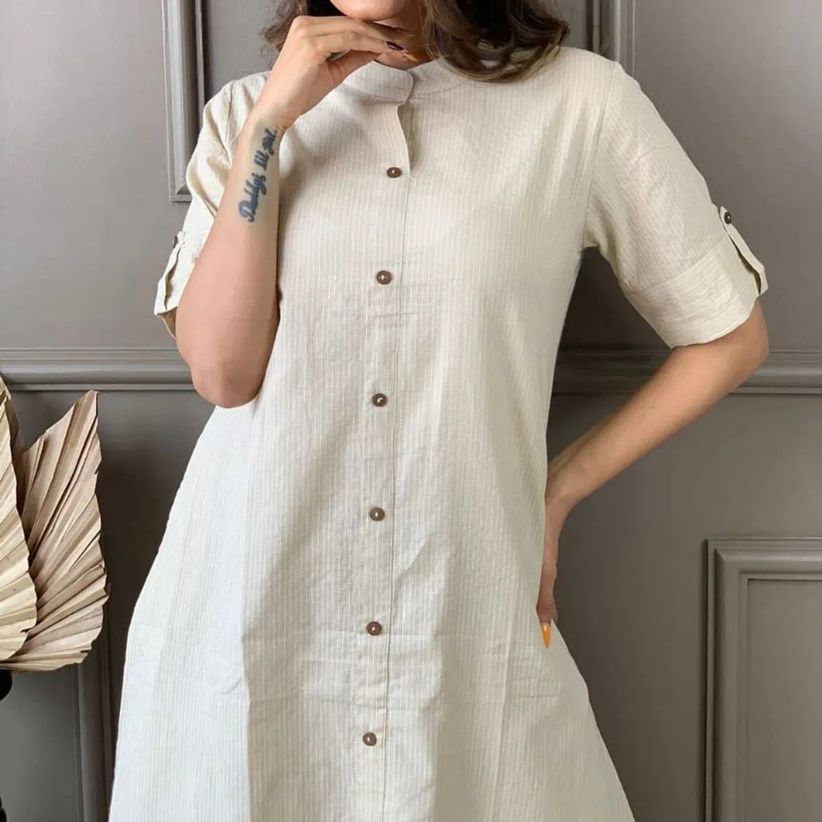 Women's A-Line Cotton Kurti Palazzo Set with Katha Work