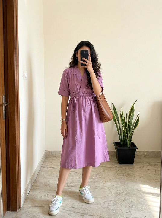 Purple Green Dress Vibrant Colors & Dori Tassel Detail