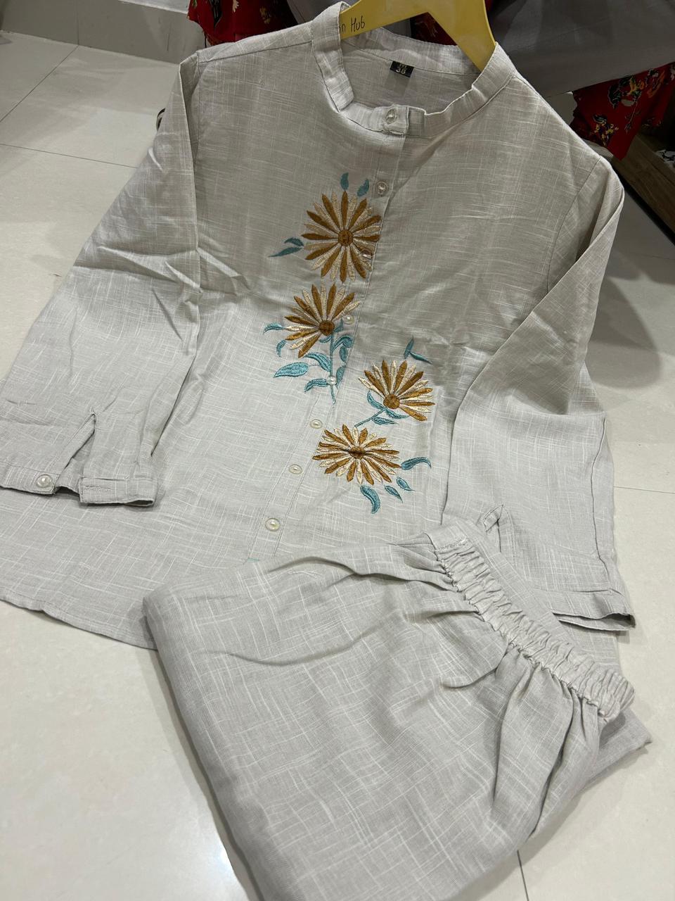 Bold Cotton Slub Co-Ord Set With Statement Collar And Comfortable Loose Fit