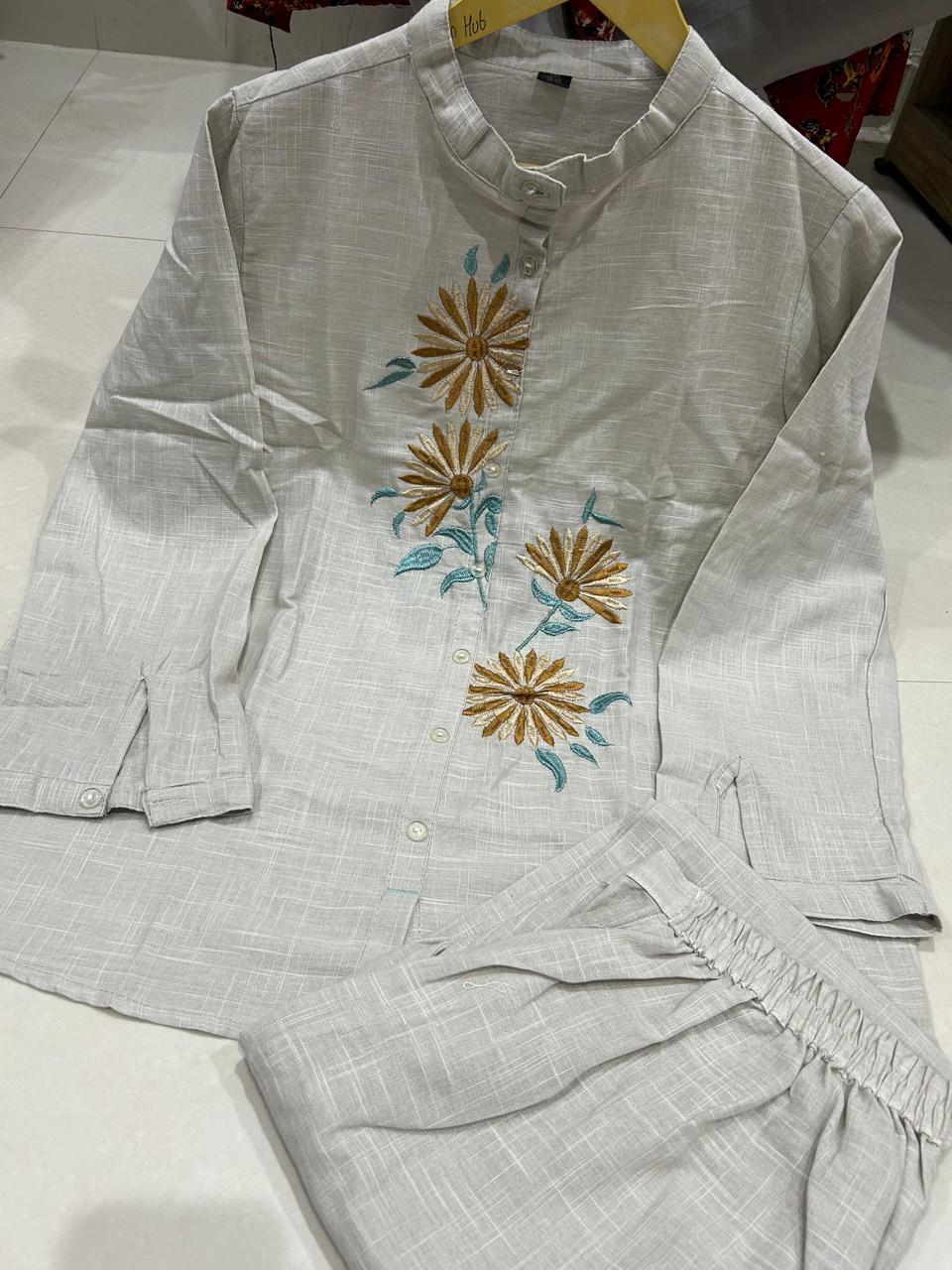 Bold Cotton Slub Co-Ord Set With Statement Collar And Comfortable Loose Fit
