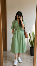 Sage Green Dress Vibrant Colors & Dori Tassel Detail