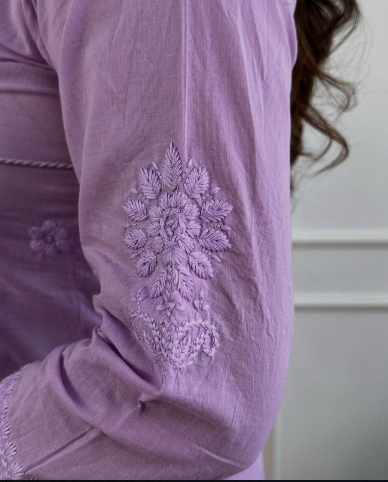Women Chikankari Cotton Angrakha Kurta Pant Set
