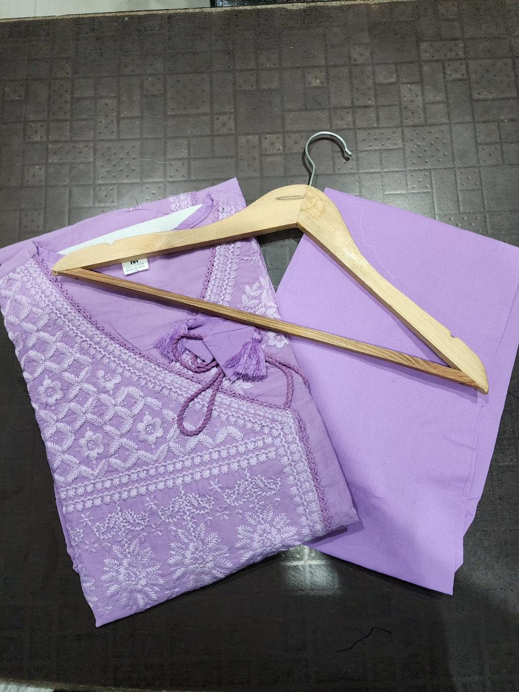 Women Chikankari Cotton Angrakha Kurta Pant Set