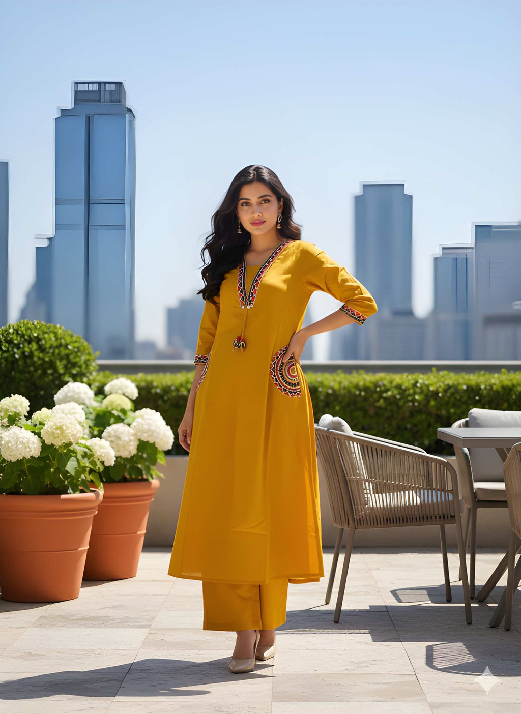 Women Premium Cotton Flex Kurta Palazzo Set with Embroidered Ethnic Detailing