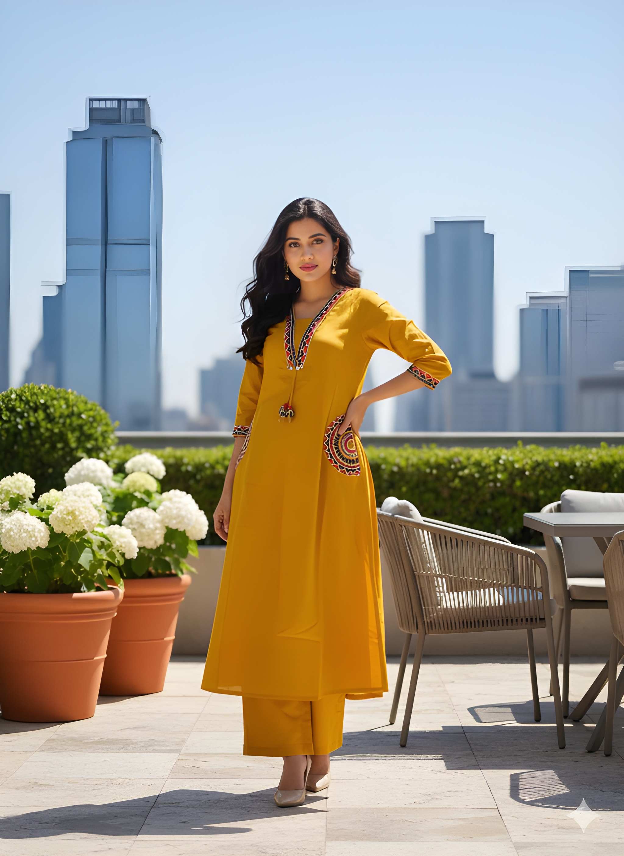 Women Premium Cotton Flex Kurta Palazzo Set with Embroidered Ethnic Detailing