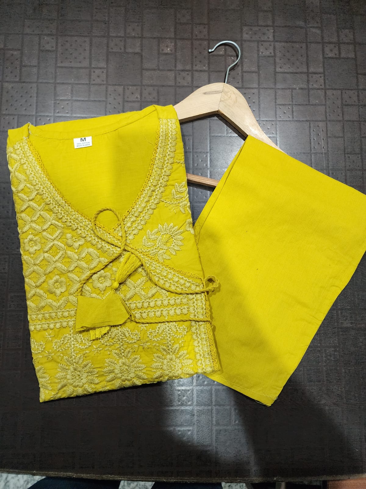 Women Chikankari Cotton Angrakha Kurta Pant Set