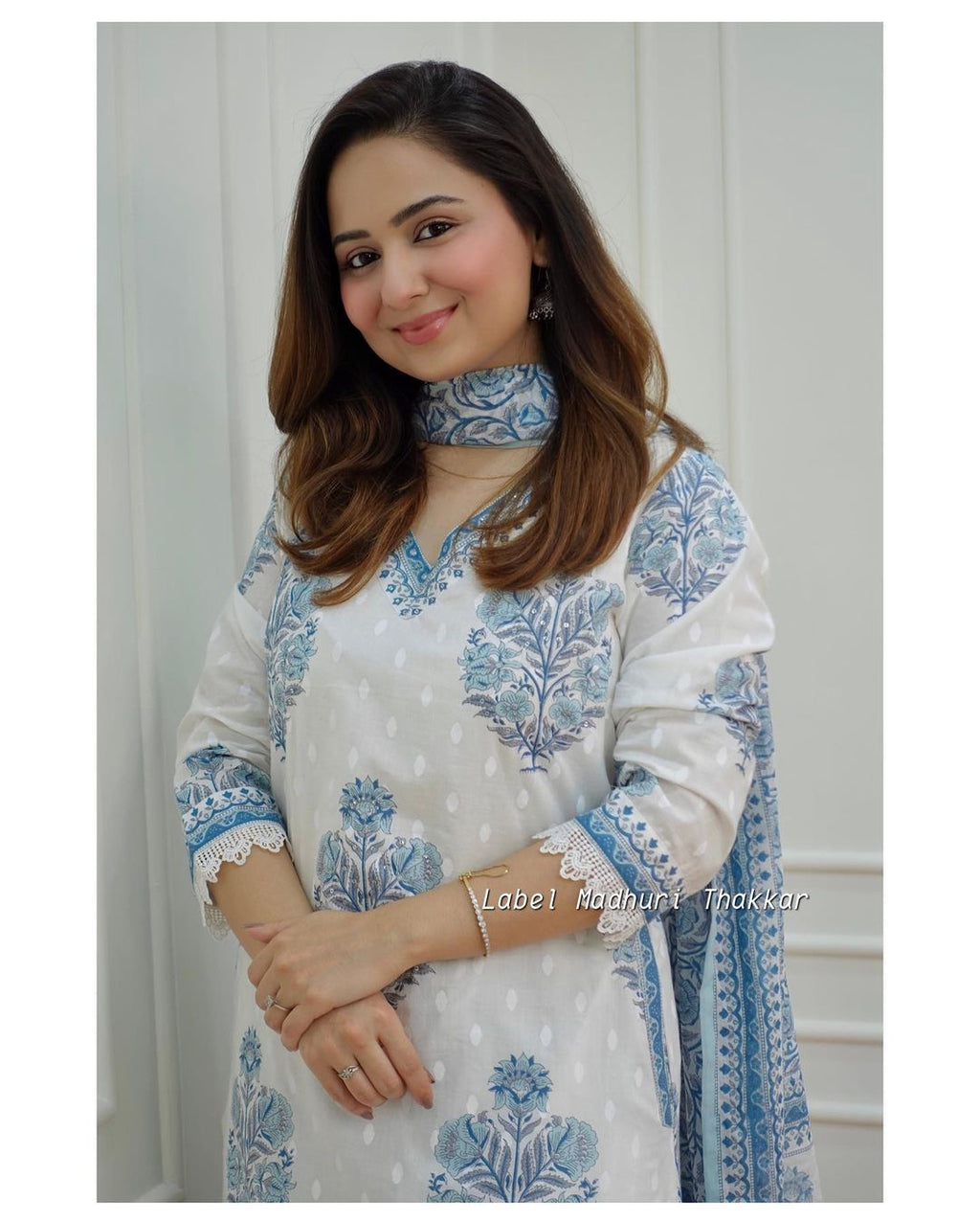 White-Grey Floral Suit Set