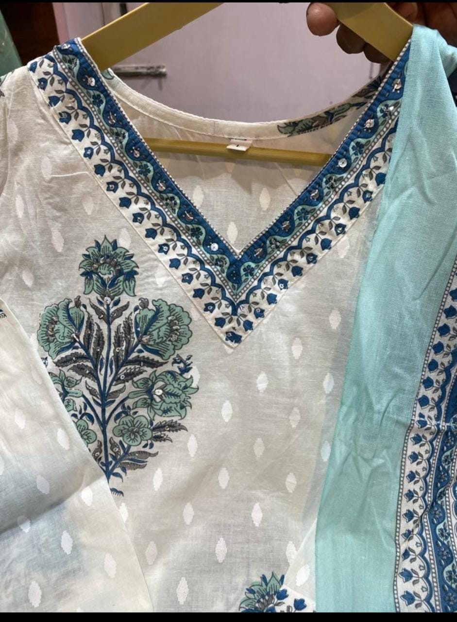 White-Grey Floral Suit Set