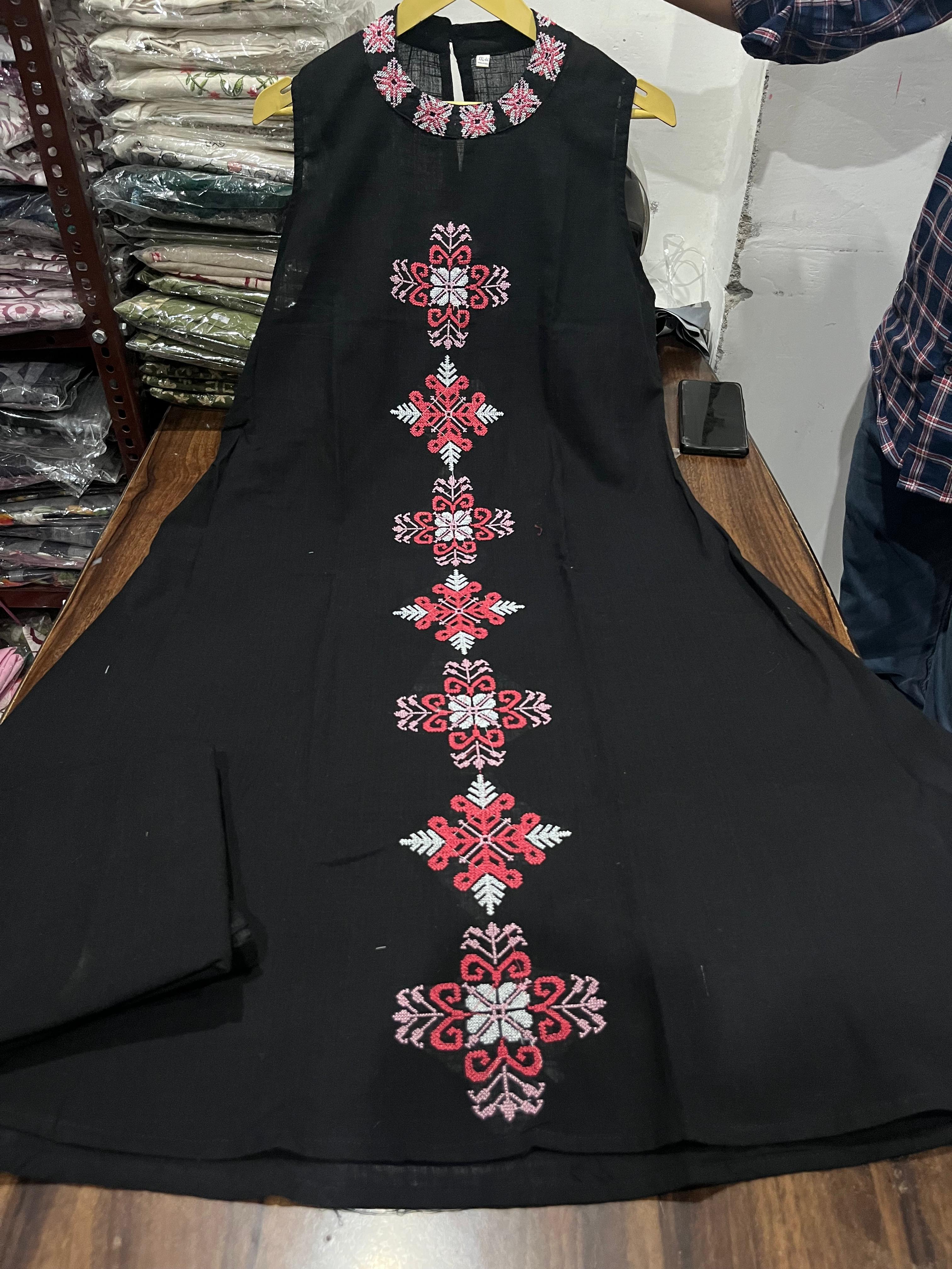 Handloom Cotton A-Line Kurti and Pant Co-Ord Set with Embroidered Halter Neck