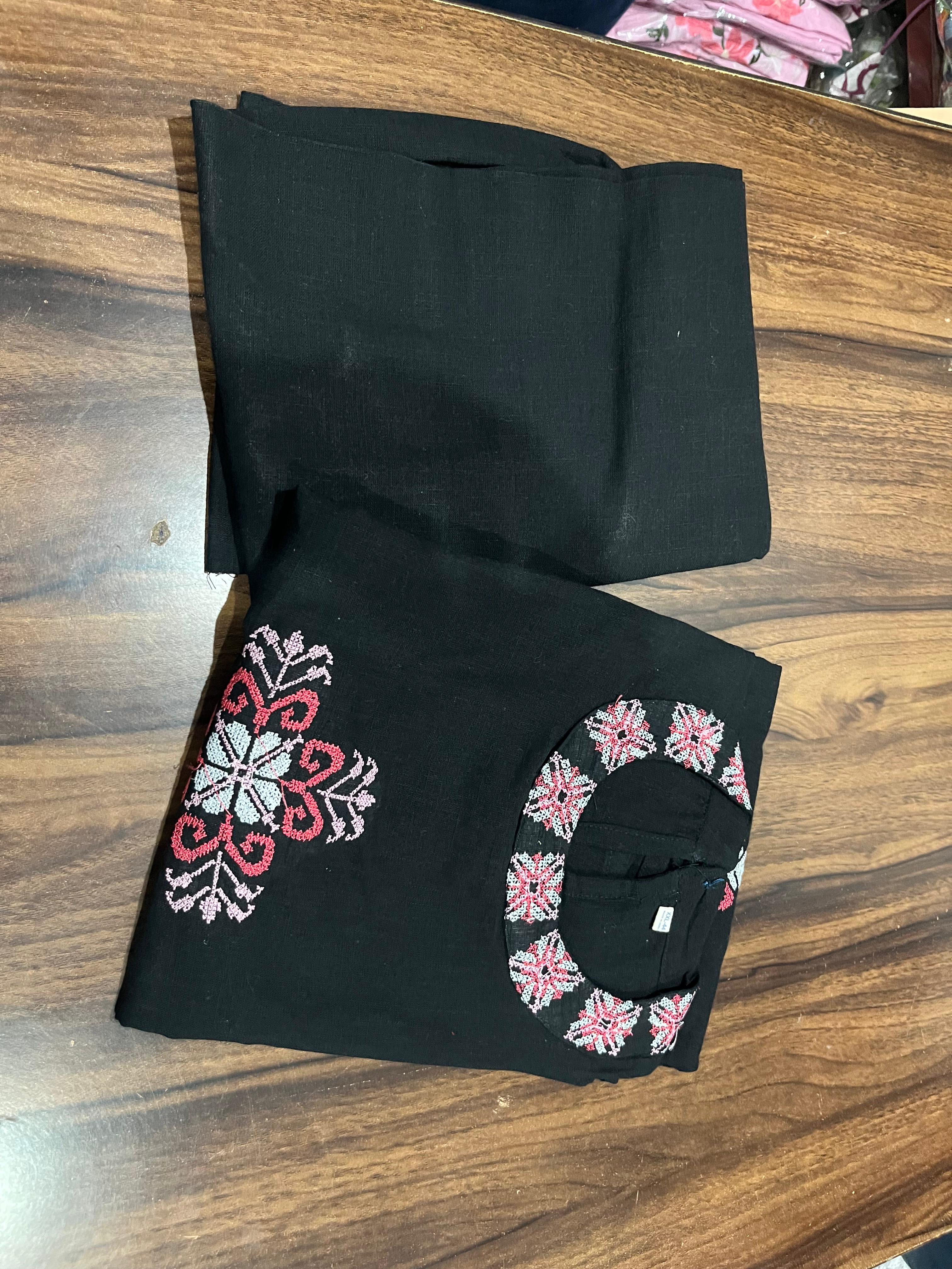 Handloom Cotton A-Line Kurti and Pant Co-Ord Set with Embroidered Halter Neck