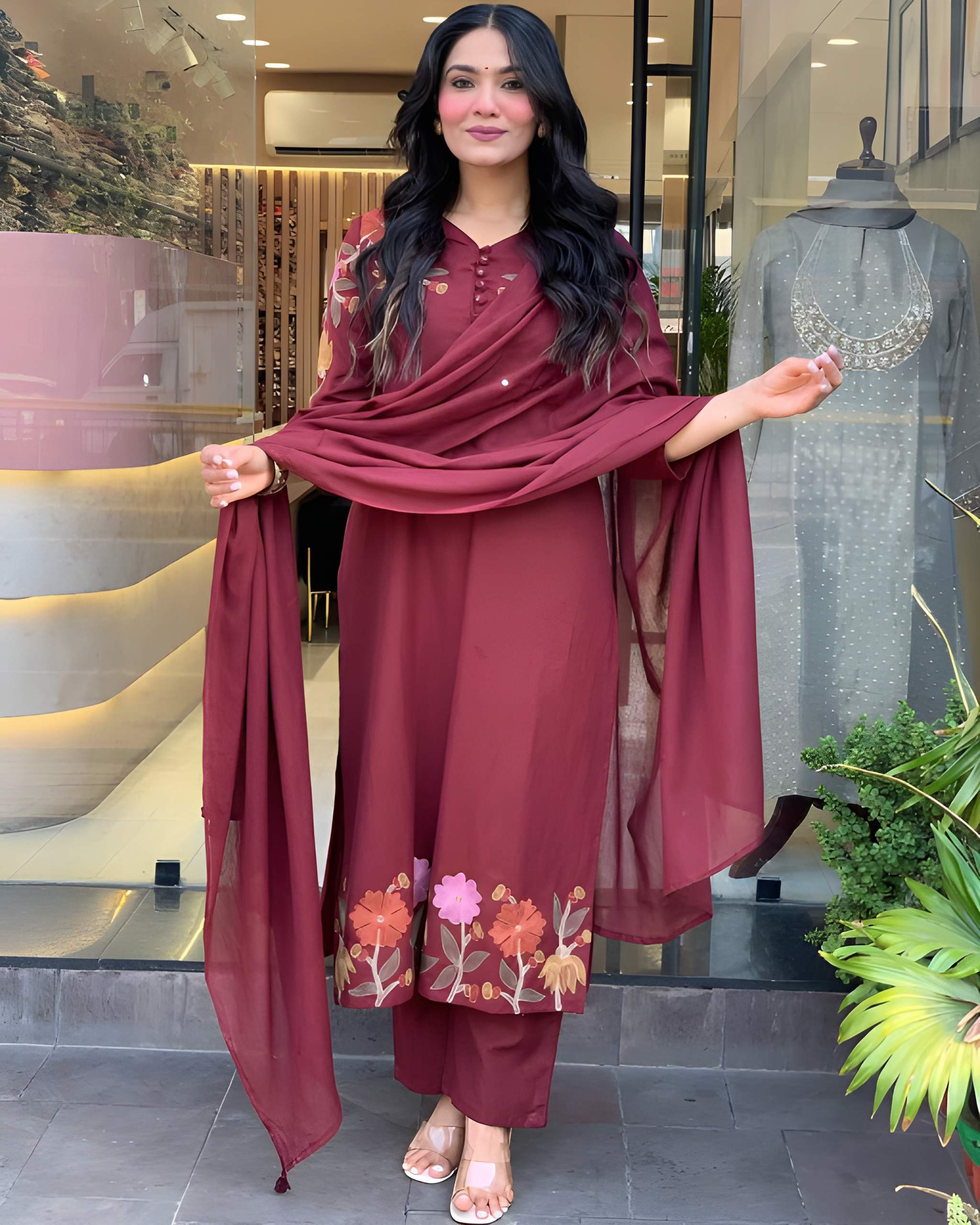Women Embroidered Cotton Kurta Pant Dupatta Set
