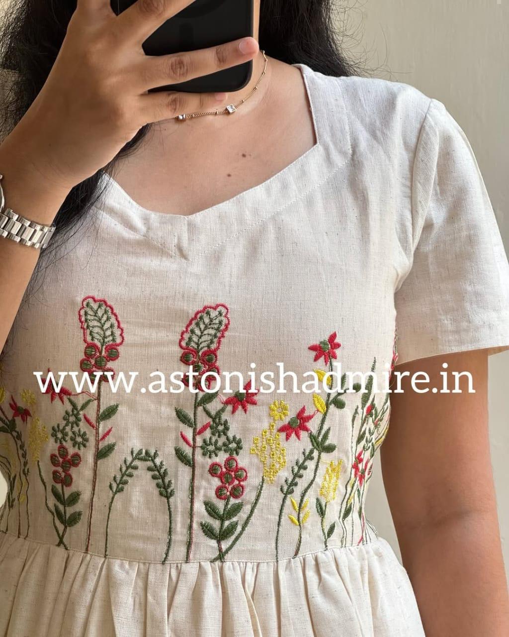 Elegant Embroidered Midi Kurti with Puff Sleeves | Cotton Flex Comfort