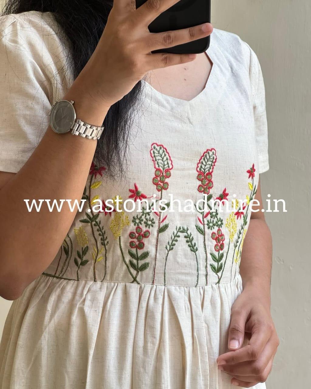 Elegant Embroidered Midi Kurti with Puff Sleeves | Cotton Flex Comfort
