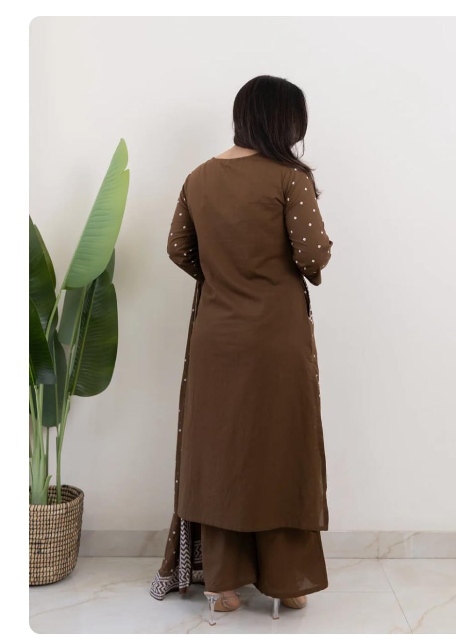 Women Premium Cotton Bandhani Print Kurta Pant Dupatta Set with Mirror and Kodi Work