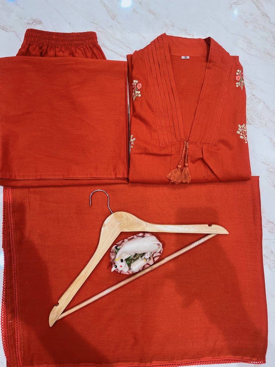 Exquisite Embroidered A-Line Kurta Set with Dupatta — Elegant Three-Piece Ensemble in Cotton 60×60 Fabric