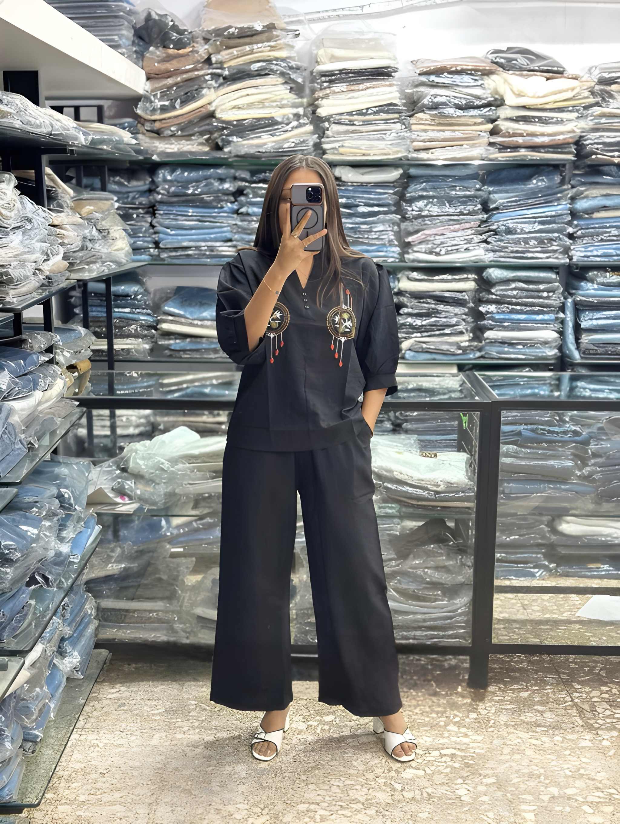 Women Embroidered Cotton Co Ord Set with Wide Leg Pants