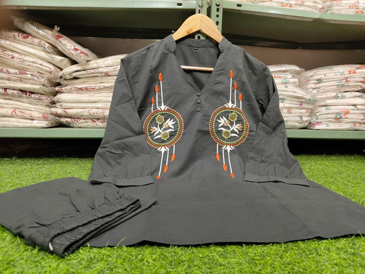 Women Embroidered Cotton Co Ord Set with Wide Leg Pants