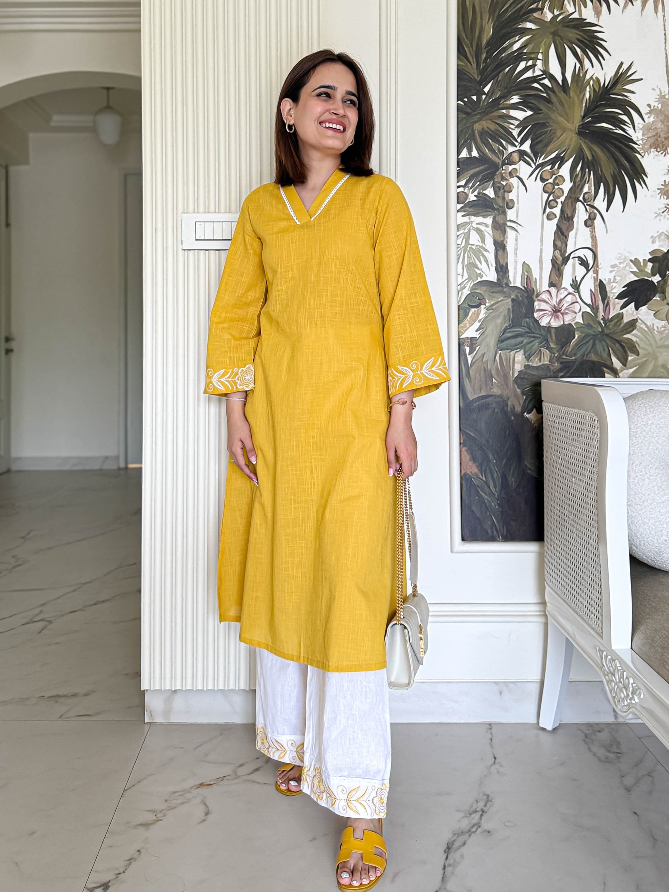 Beautiful Pure Cotton Kurti with Pant Set with Embroidery Work