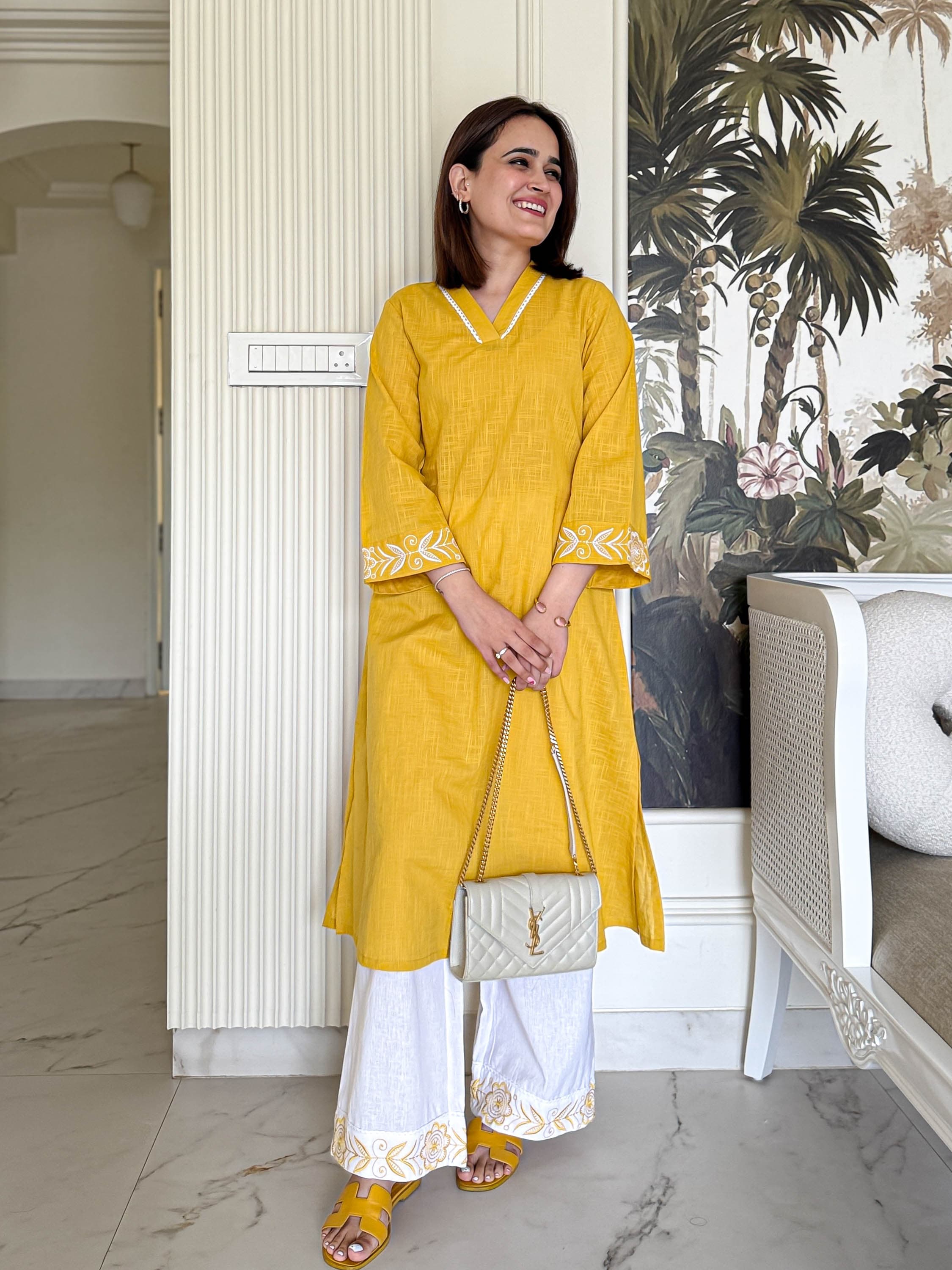 Beautiful Pure Cotton Kurti with Pant Set with Embroidery Work