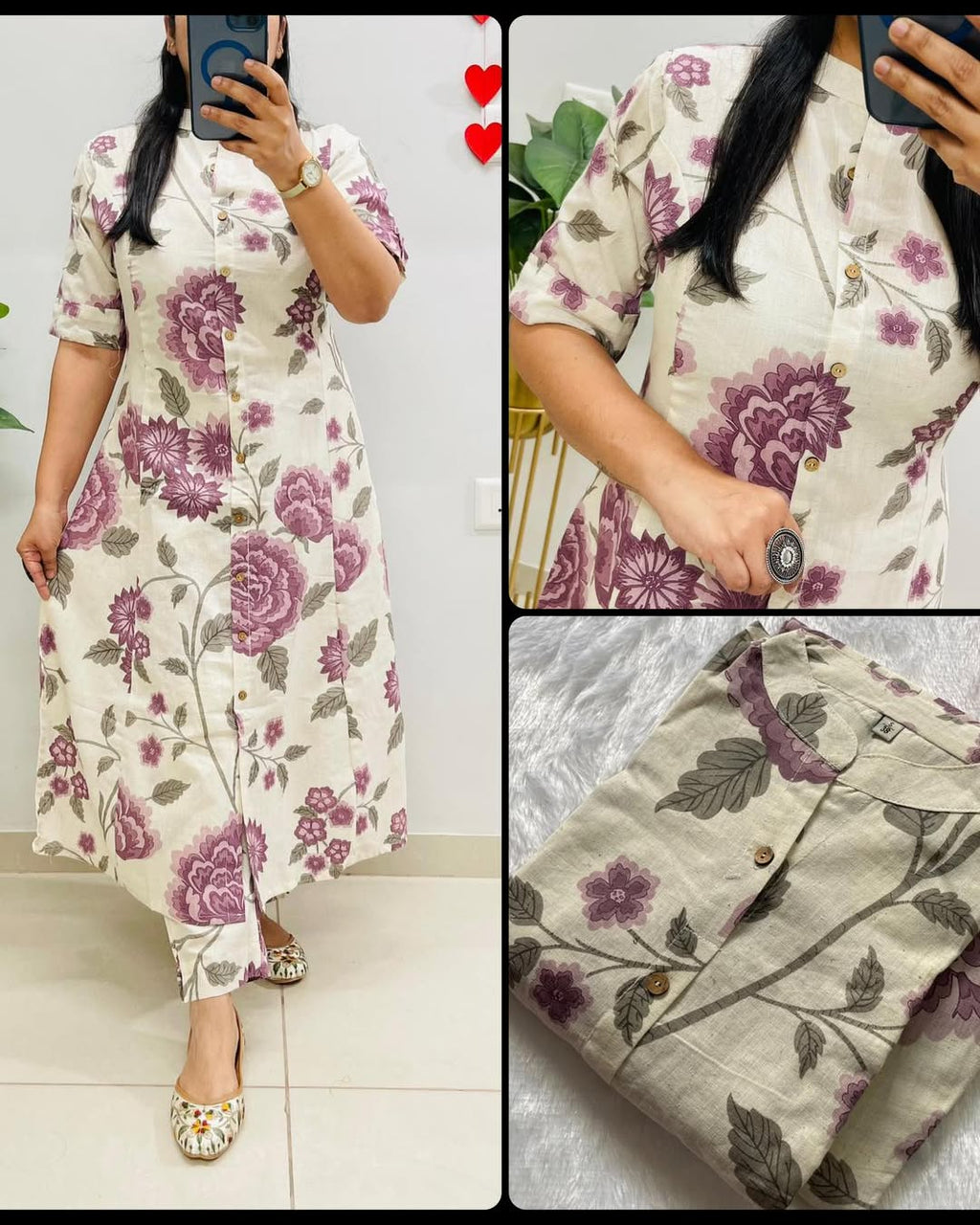 Women Floral Printed Pure Cotton A-Line Co-Ord Set with Ankle Length Pants