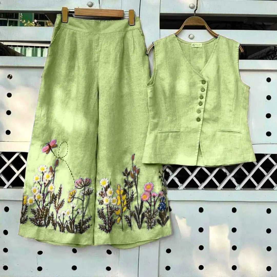 Premium cotton slub embroidered co-ord set with tailored silhouette and functional detailing