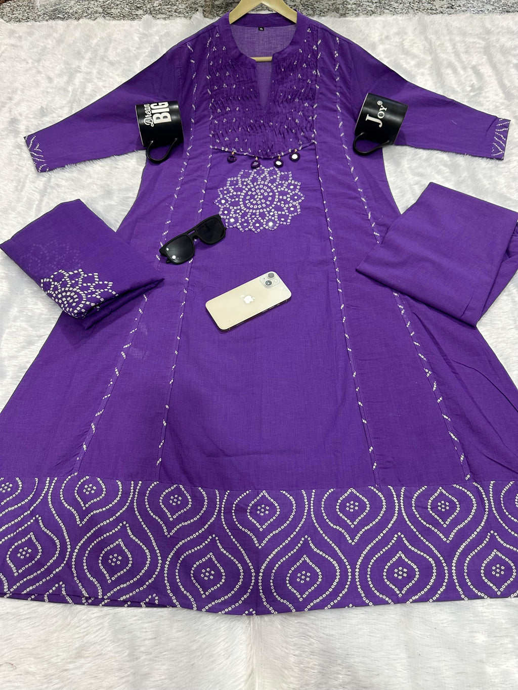 Women's Premium A-Line Cotton Kurta Pant Dupatta Set with Pintex & Adda Work