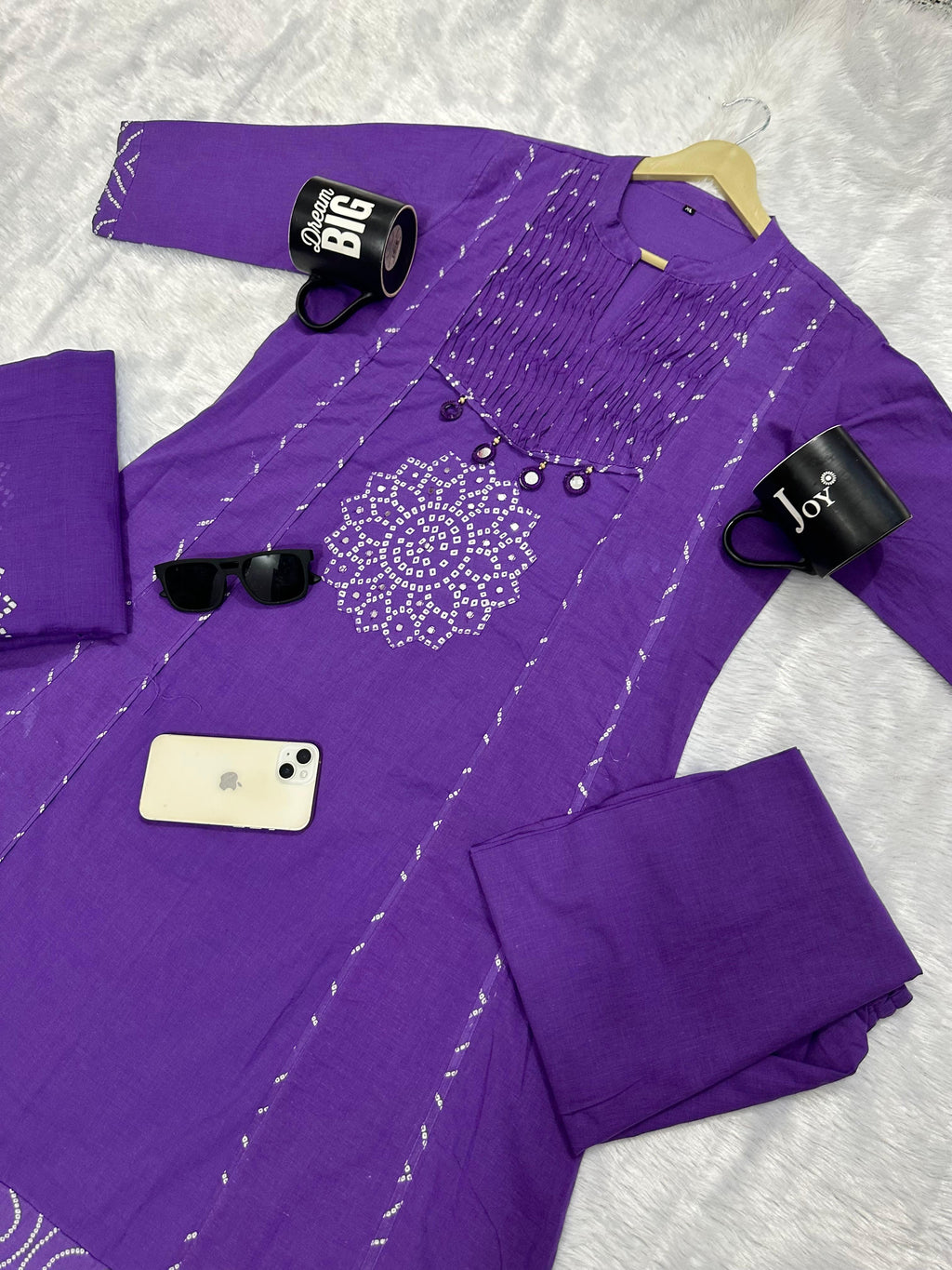 Women's Premium A-Line Cotton Kurta Pant Dupatta Set with Pintex & Adda Work