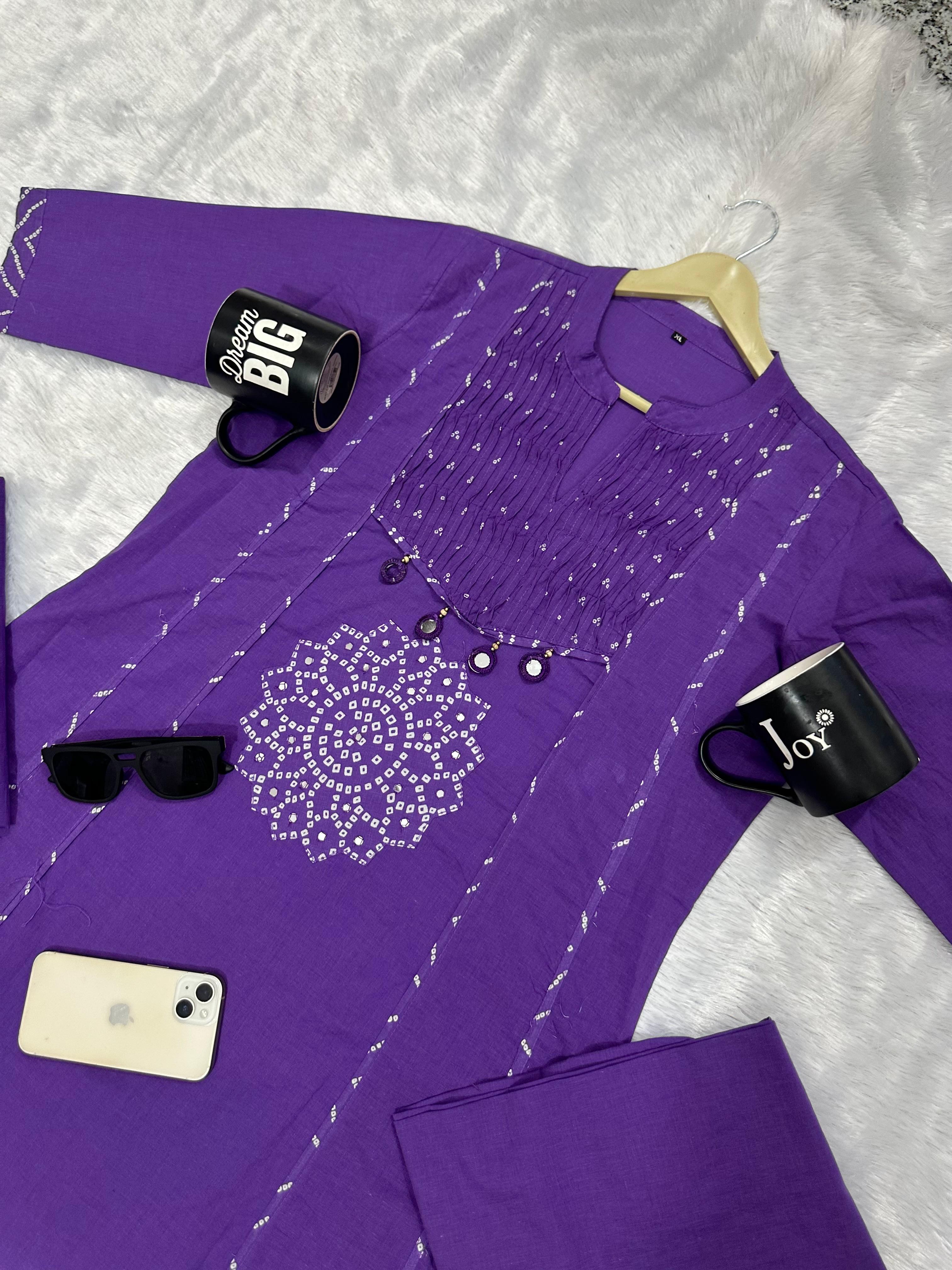 Women's Premium A-Line Cotton Kurta Pant Dupatta Set with Pintex & Adda Work