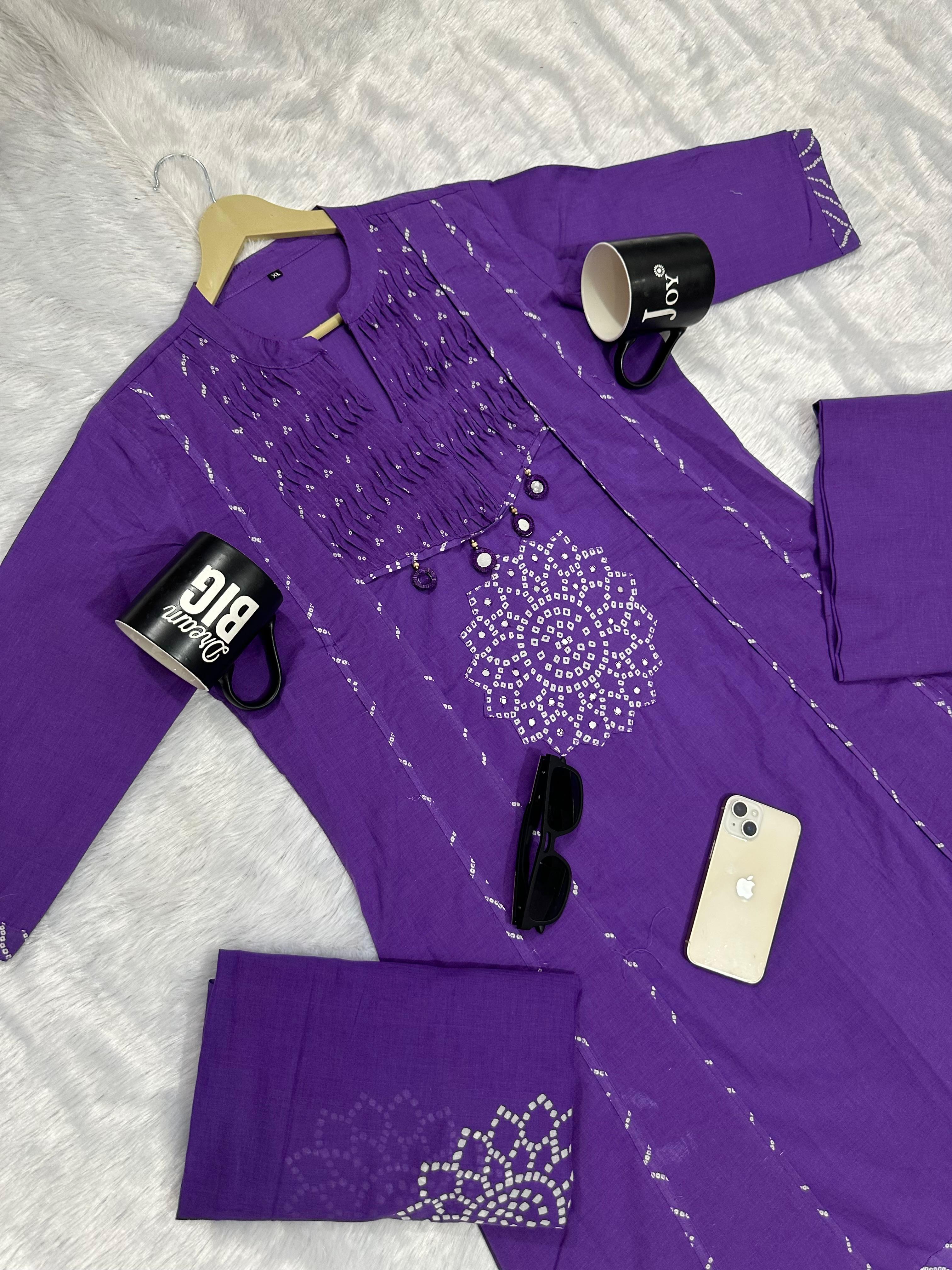 Women's Premium A-Line Cotton Kurta Pant Dupatta Set with Pintex & Adda Work