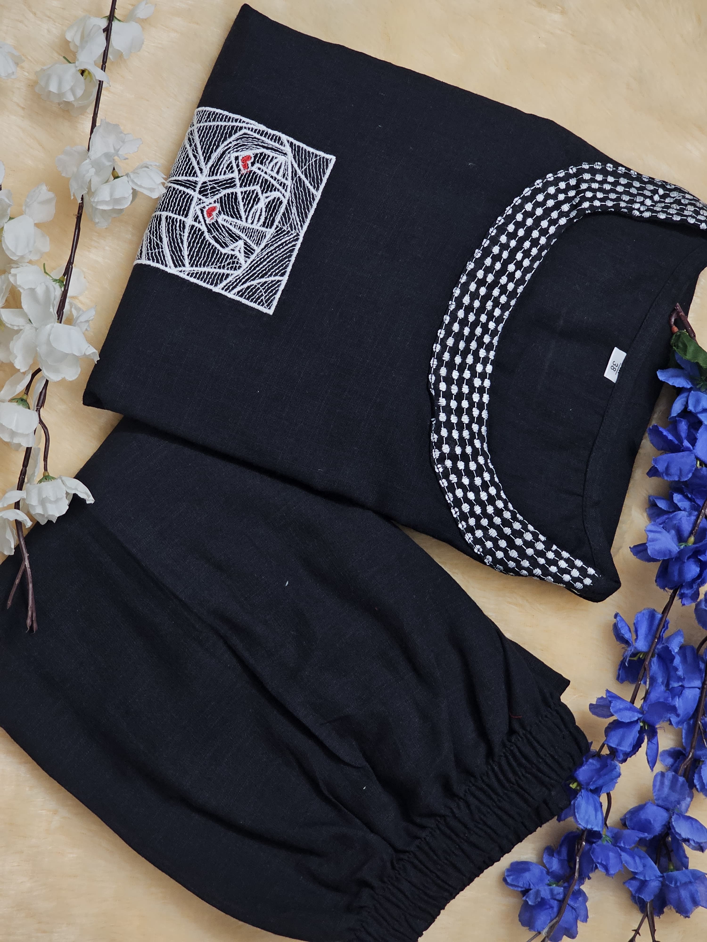 Stylish Cotton Flex Embroidered Coord Set  Casual Wear Top & Plazzo | White & Black | 2-Piece Set