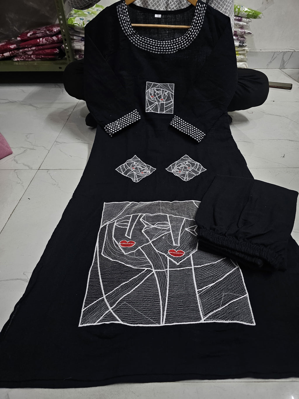 Stylish Cotton Flex Embroidered Coord Set  Casual Wear Top & Plazzo | White & Black | 2-Piece Set