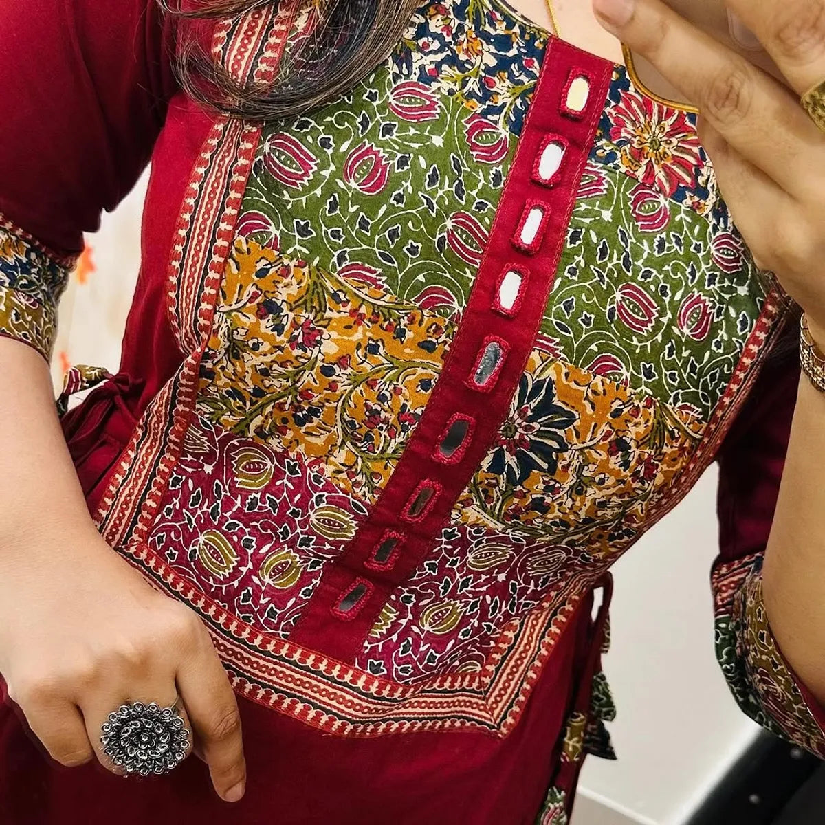Designer Heavy A-line Kurti Palazzo Set with Mirror Yoke