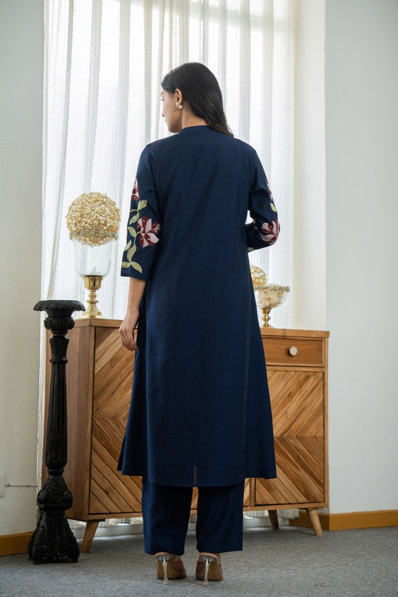 Elegant Pleated Cotton Kurta Set with Heavy Embroidery & Sequins | Kurti + Pant