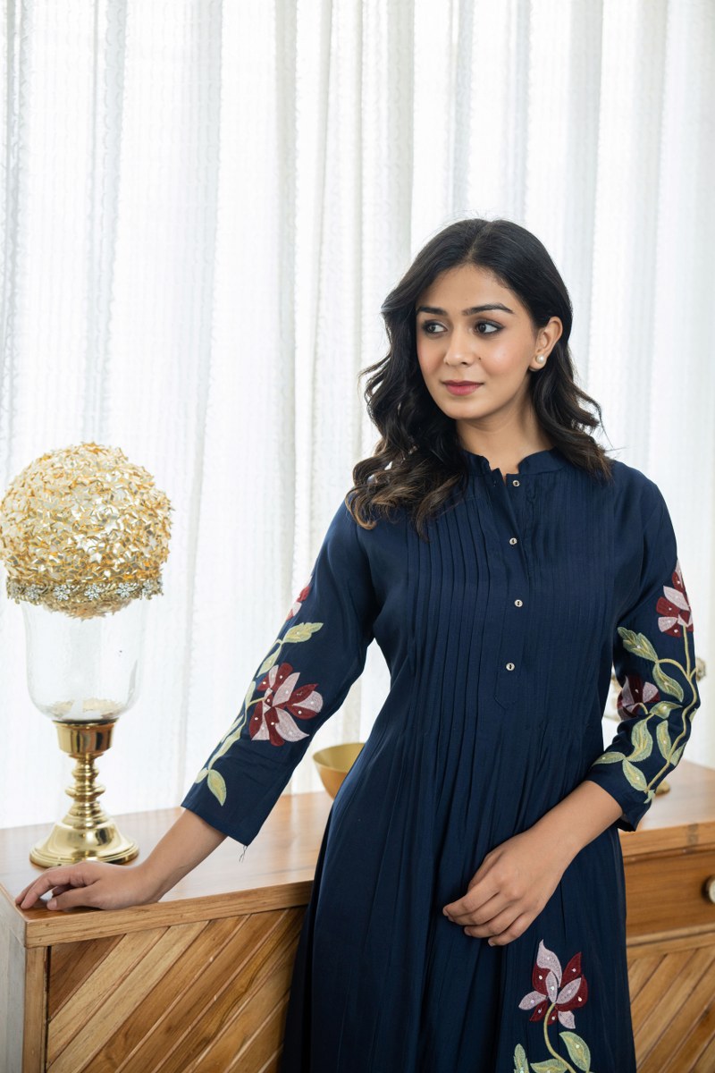 Elegant Pleated Cotton Kurta Set with Heavy Embroidery & Sequins | Kurti + Pant