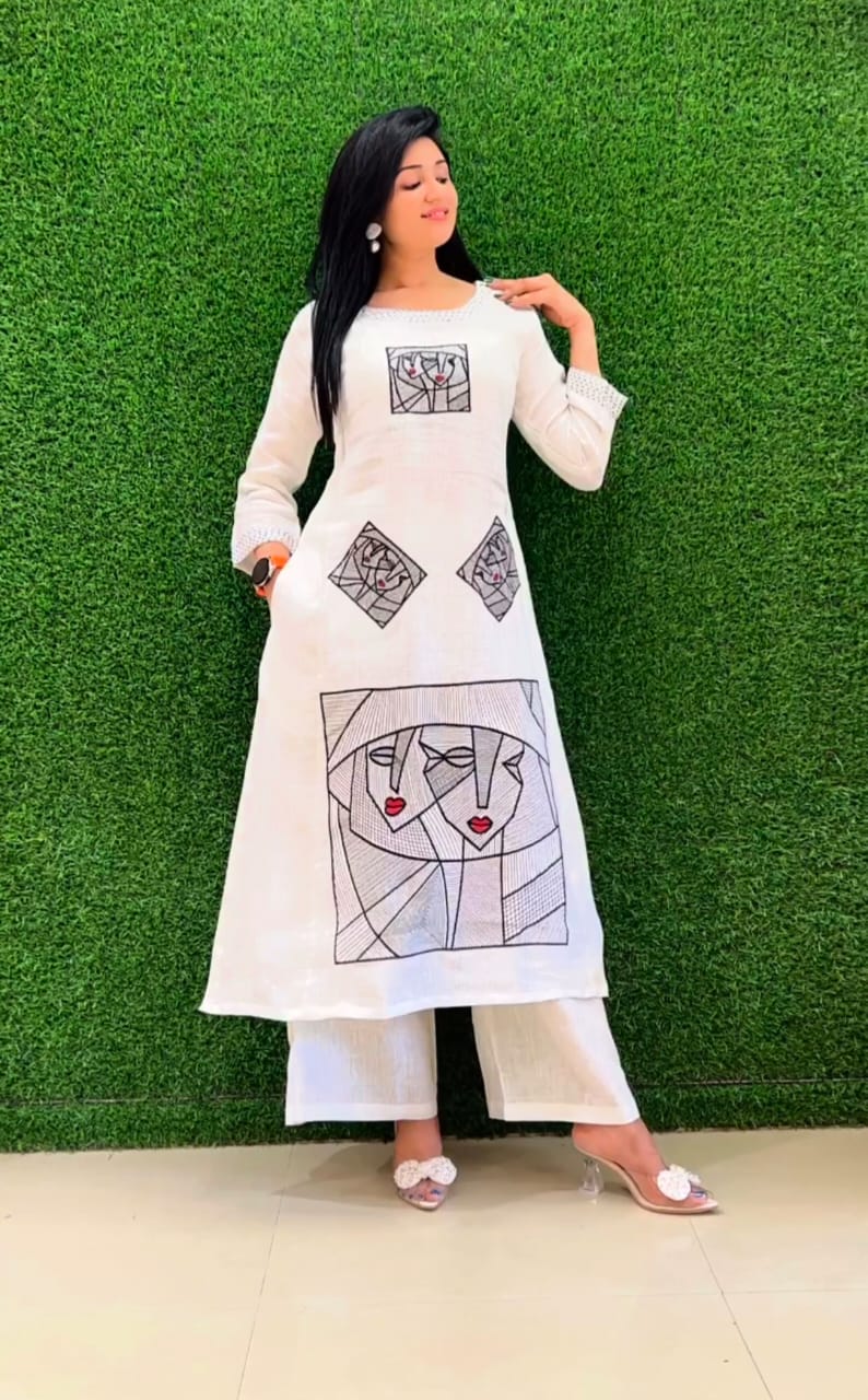 Stylish Cotton Flex Embroidered Coord Set  Casual Wear Top & Plazzo | White & Black | 2-Piece Set