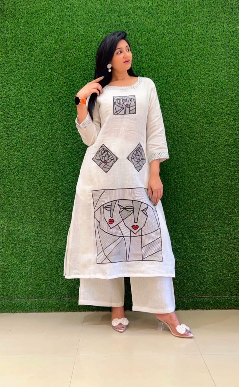 Stylish Cotton Flex Embroidered Coord Set  Casual Wear Top & Plazzo | White & Black | 2-Piece Set