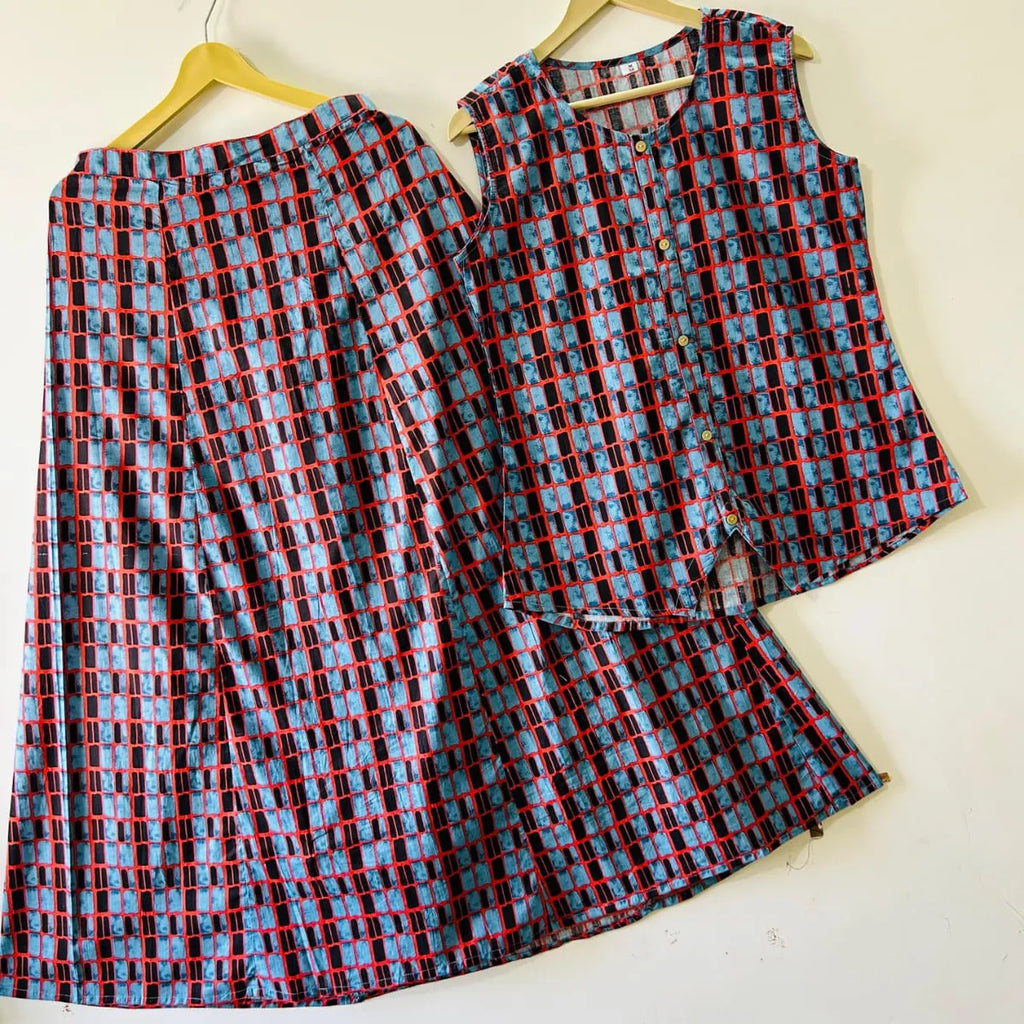 Women Printed Cotton Top And Skirt Set