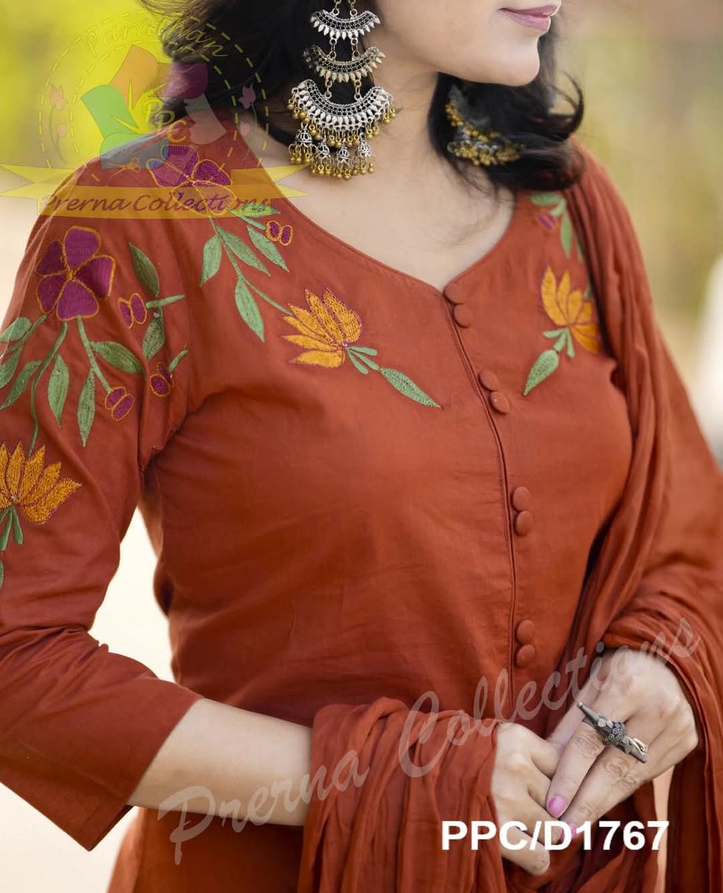 Graceful Embroidered Cotton Kurta Set with Gotta-Laced Dupatta and Straight Pants — Elegant Three-Piece Ensemble for Fes