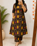 Premium Women's Pure Cotton Geometric Printed A-Line Co-ord Set with Palazzo Pants