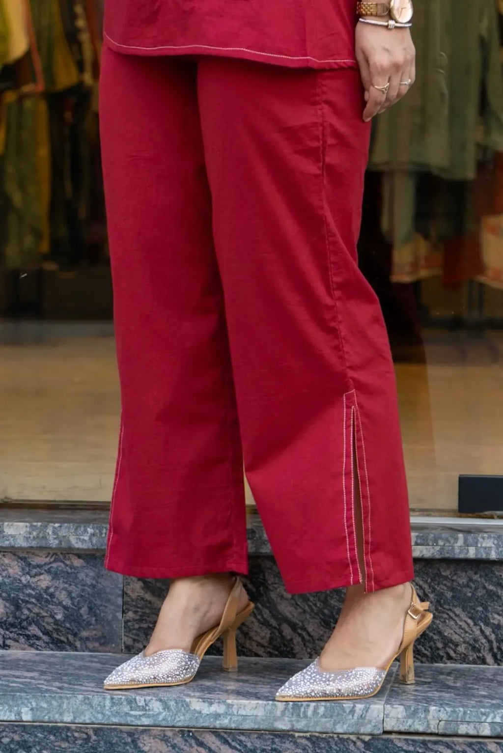 Pink Women's Premium Cotton Flex Embroidered Kurta Co-Ord Set