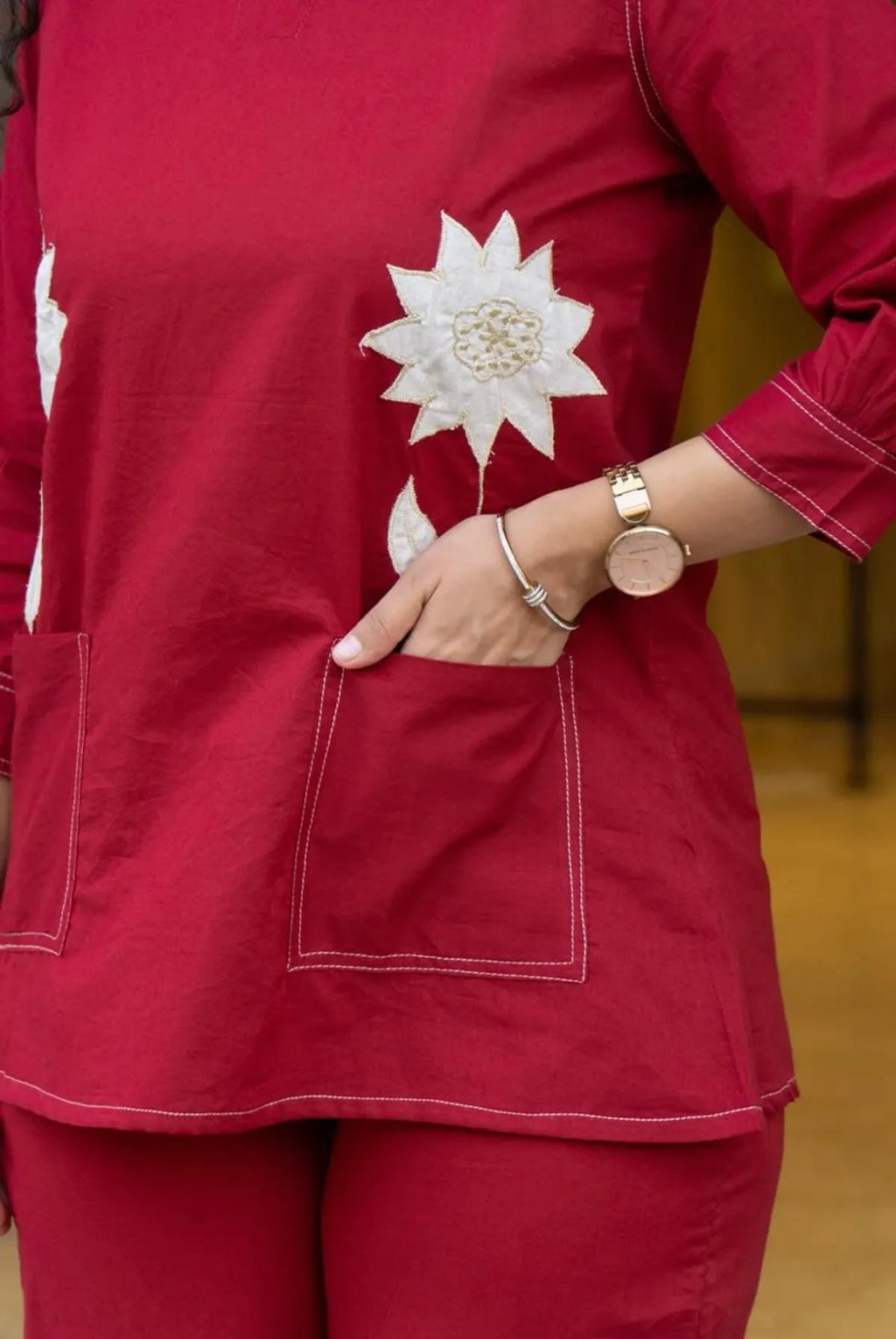 Pink Women's Premium Cotton Flex Embroidered Kurta Co-Ord Set