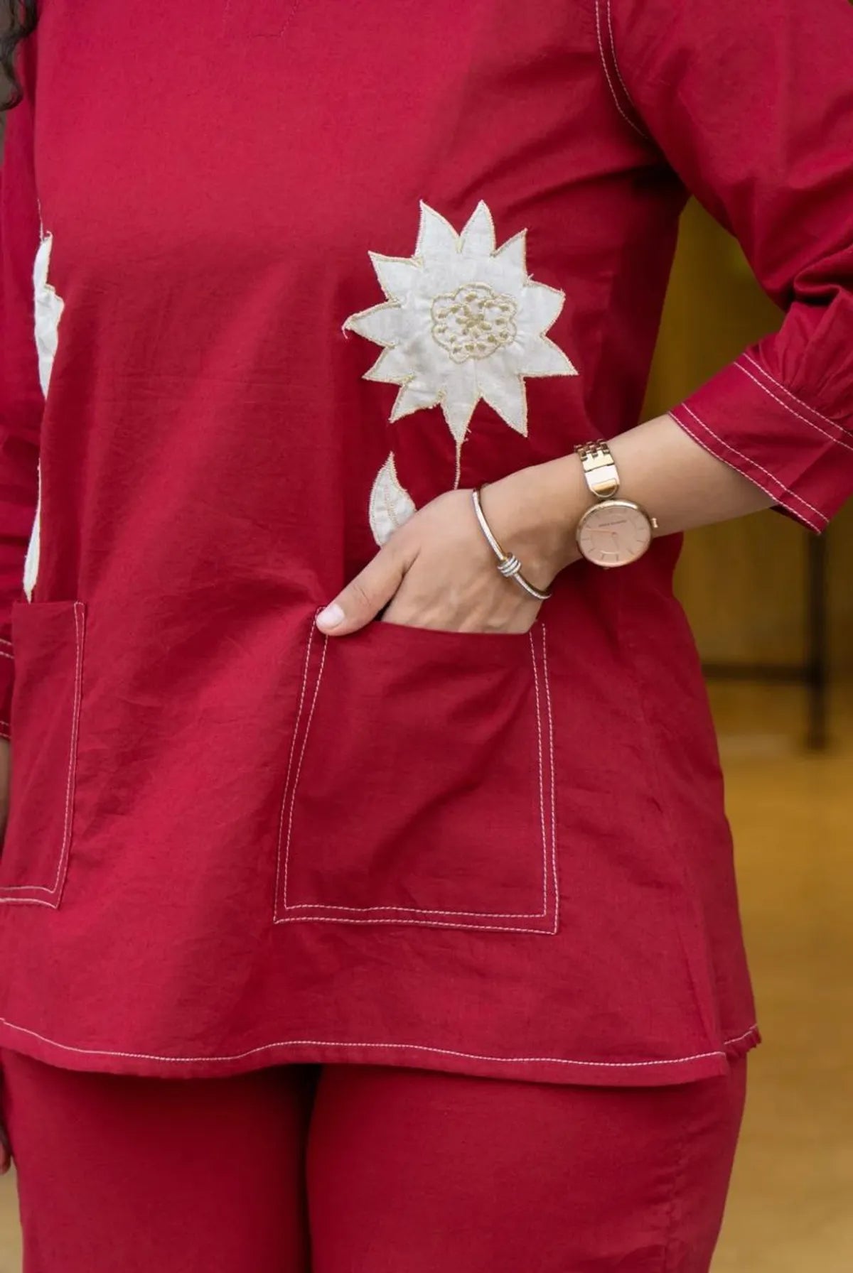 Pink Women's Premium Cotton Flex Embroidered Kurta Co-Ord Set