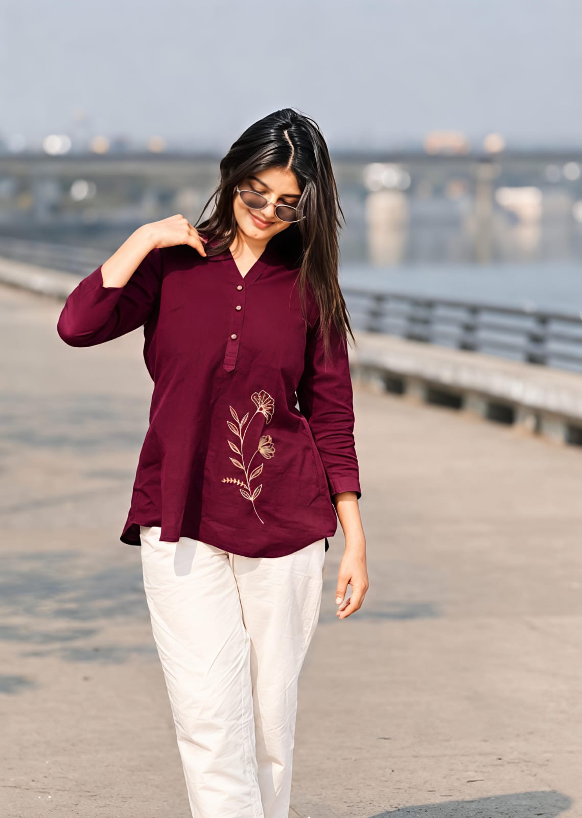 Women's Cotton Slub Embroidered Co-Ord Set with Matching Pants