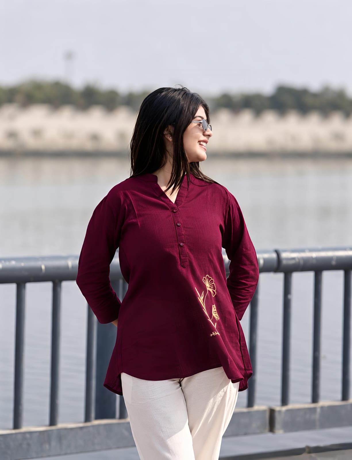 Women's Cotton Slub Embroidered Co-Ord Set with Matching Pants