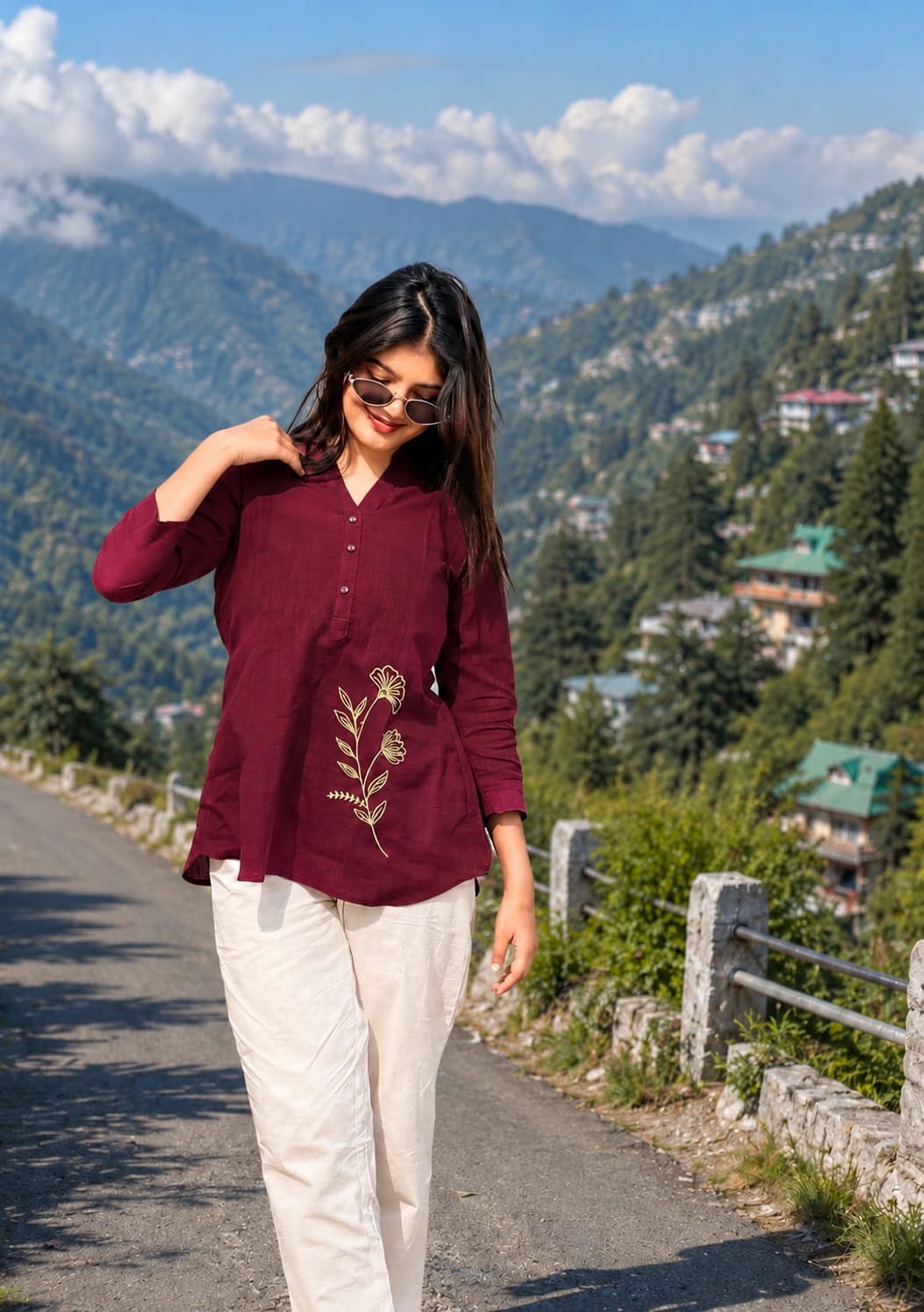 Women's Cotton Slub Embroidered Co-Ord Set with Matching Pants