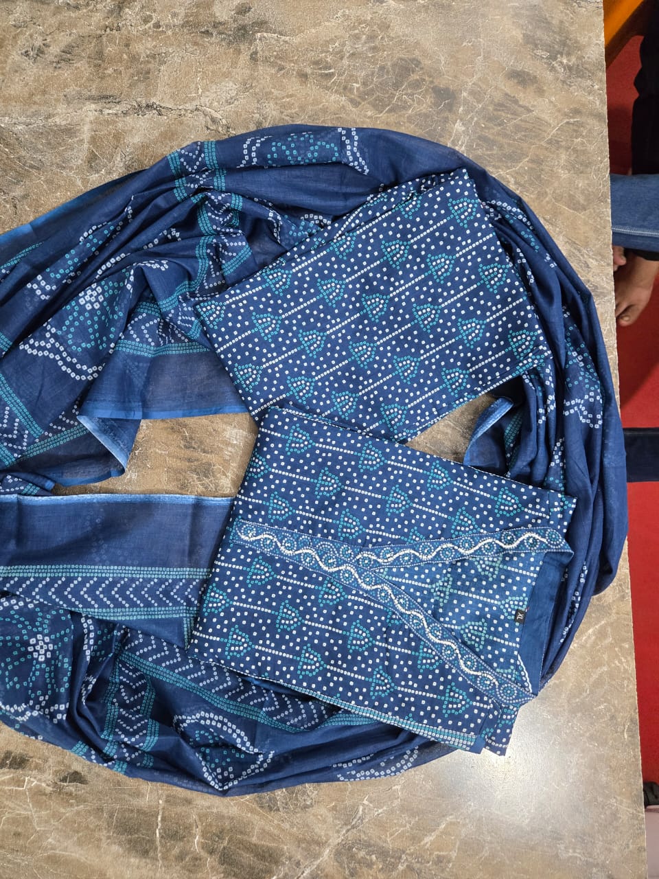 Hand Block Printed Cotton A-Line Plazo Set with Dupatta — Three-Piece Ensemble Featuring Hand Work and Lace Detailing