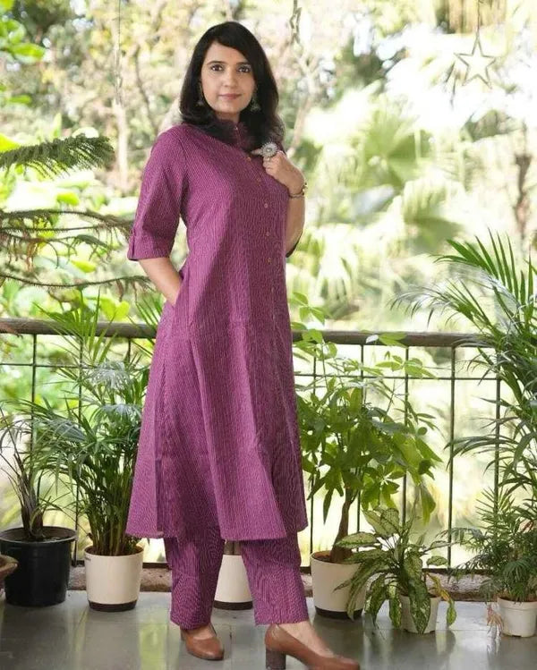 Women's A-Line Cotton Kurti Palazzo Set with Katha Work