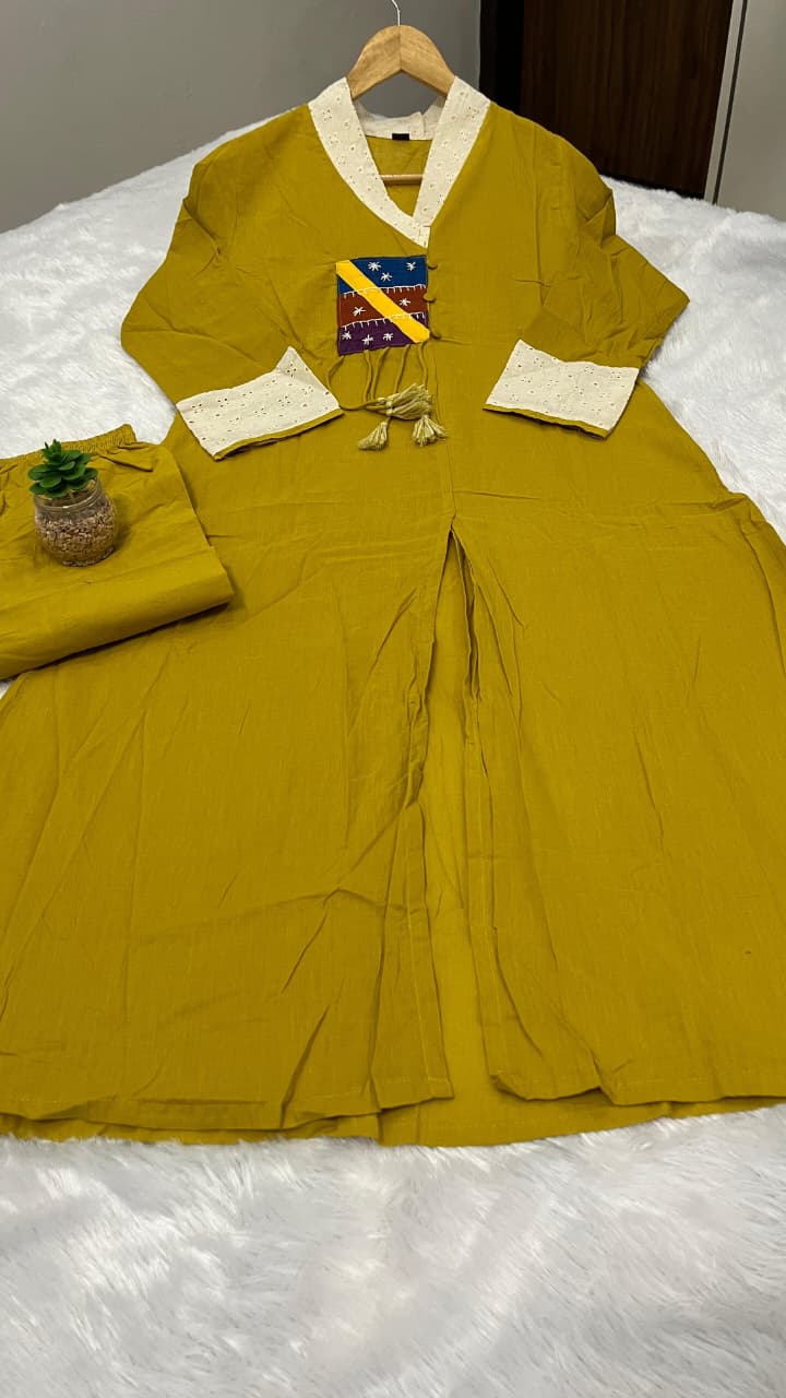Women's Cotton Embroidered Sunset Stroll Co-ord Kurti Palazzo Set