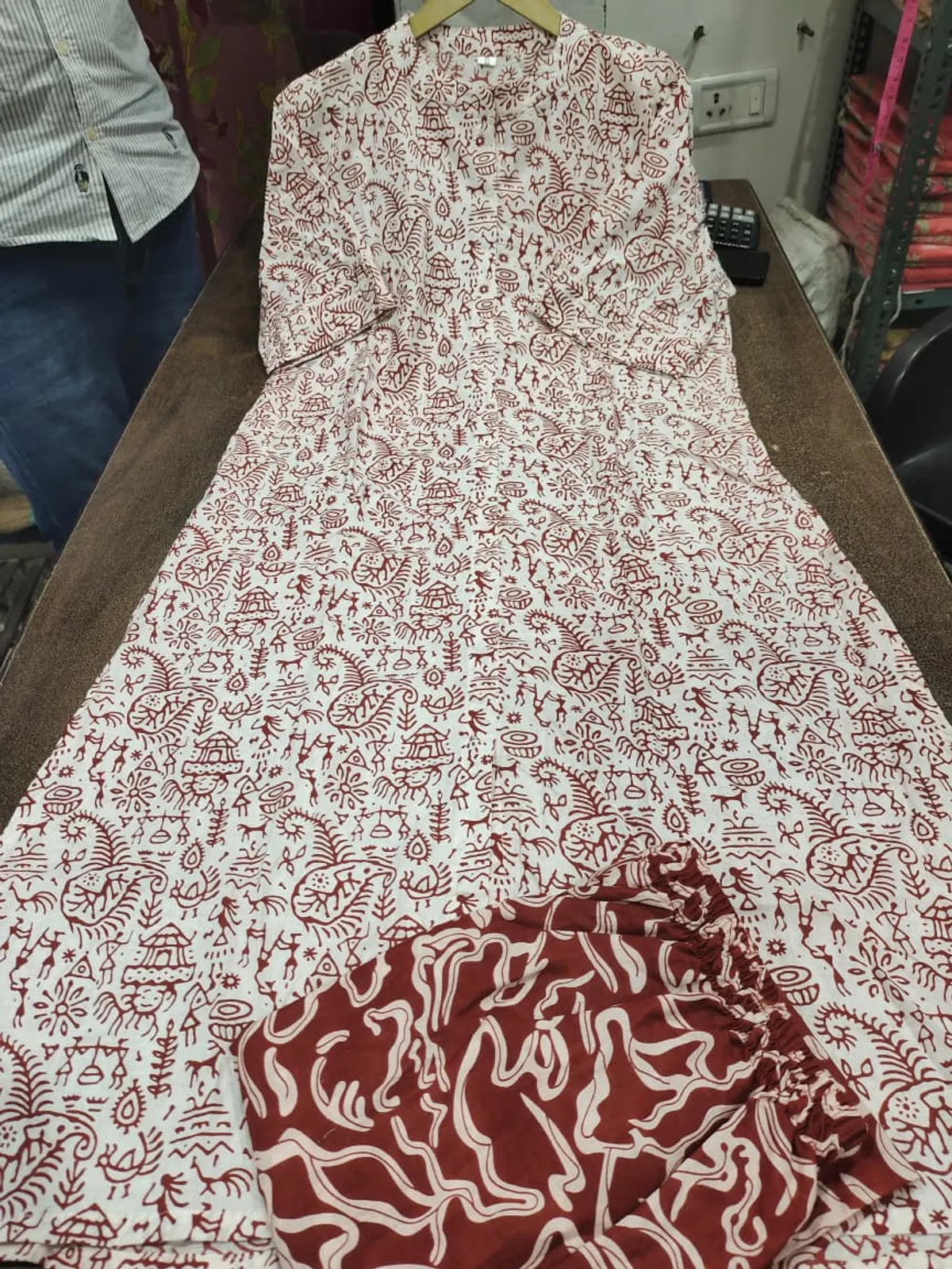 Dashing Warli printed cotton A-line kurta palazzo set with contemporary ethnic styling